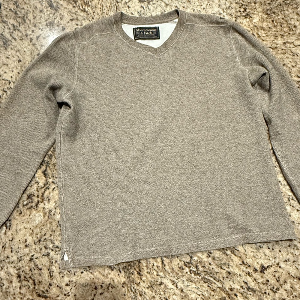 Abercrombie & Fitch Men's V-Neck Gray (Greige)‎ Sweatshirt / Sweater size L - Picture 3 of 7